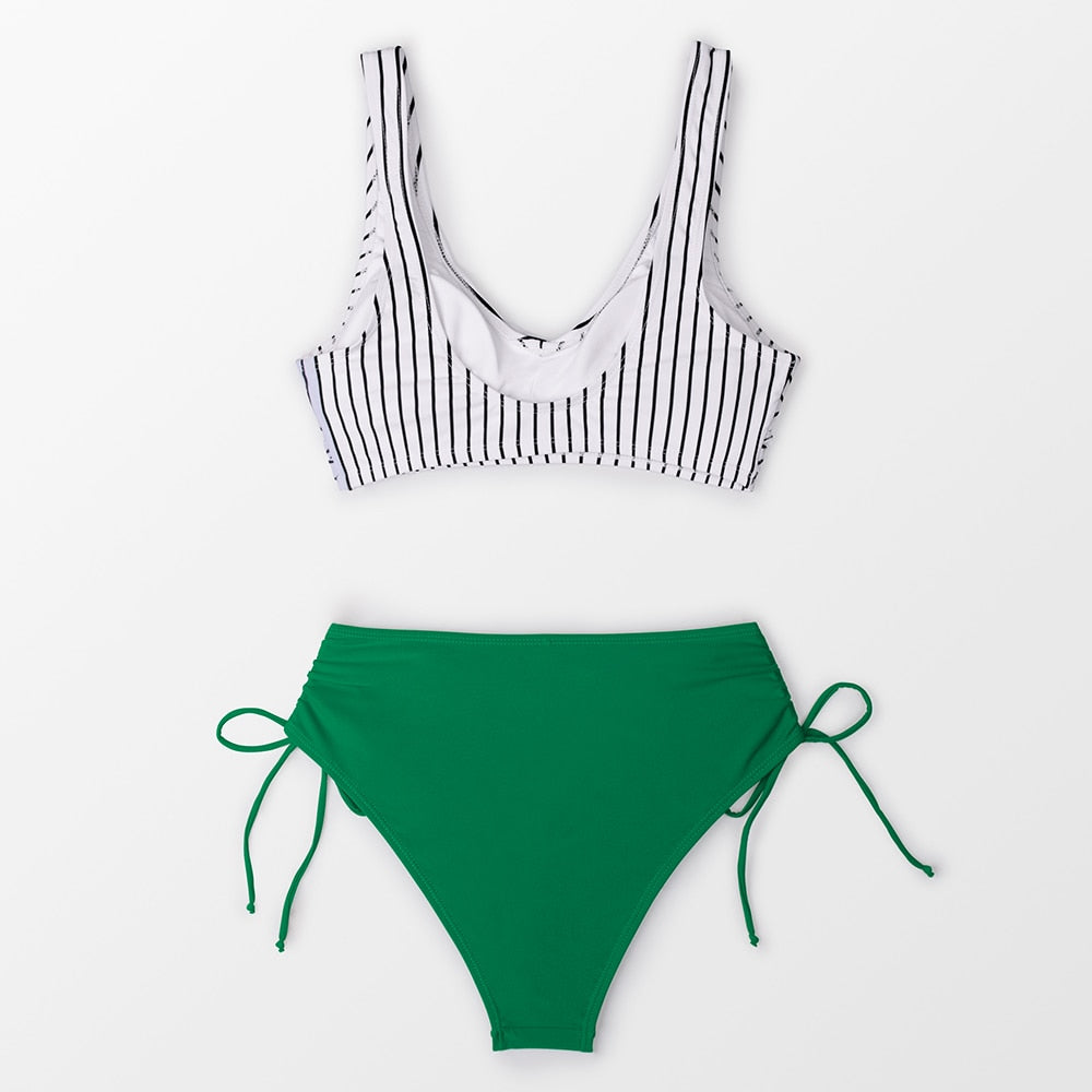 Mid-waist bikini swimsuit set with lace-up design, two-piece beach swimwear, from The Clothing Company Sydney.