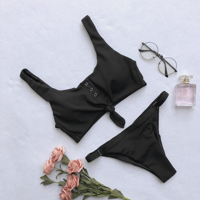 Brazilian bikini push-up padded swimsuit by The Clothing Company Sydney, featuring a two-piece design with vibrant swimwear fabric.