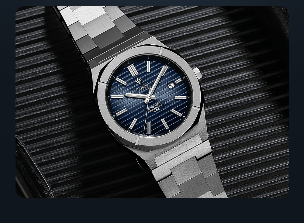Cadisen men's diver watch with sapphire crystal, automatic Miyota 8215 movement, German design, water-resistant 10 bar.