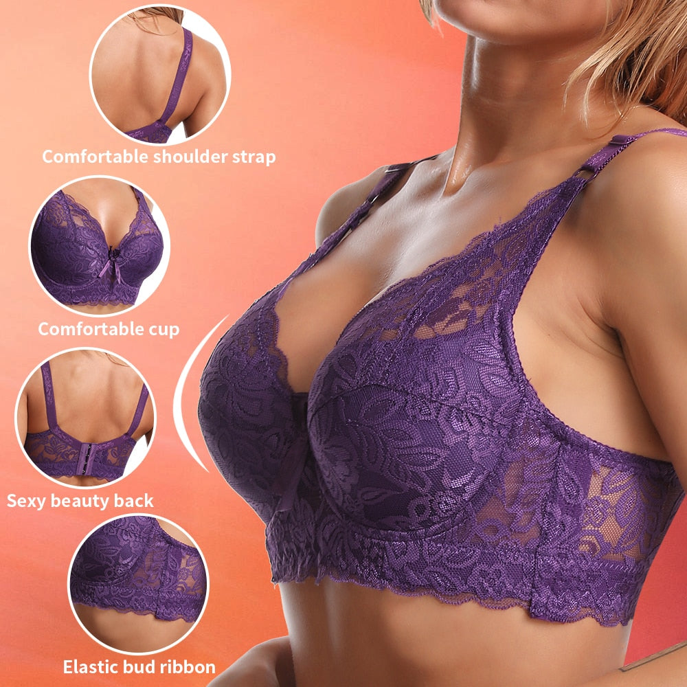 Plus size lace push-up bra and bralette lingerie set from The Clothing Company Sydney, backless design with delicate lace details.