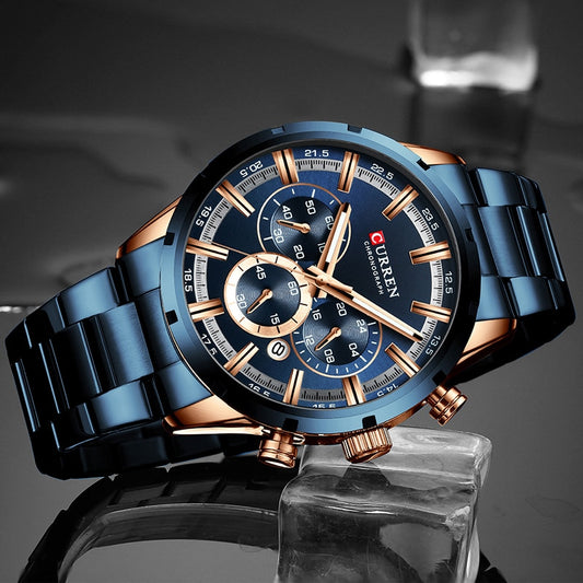 Men's Watch Luxury Sports Quartz Mens Watches Full Steel Waterproof Chronograph Wristwatch The Clothing Company Sydney