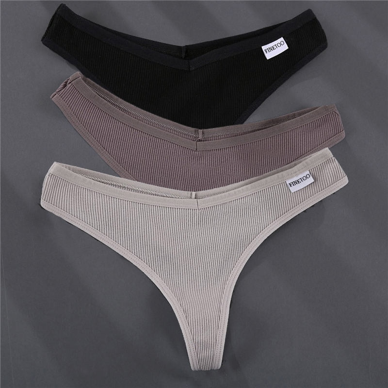 Three-pack cotton G-string panties from The Clothing Company Sydney, solid color lingerie briefs with thong design.