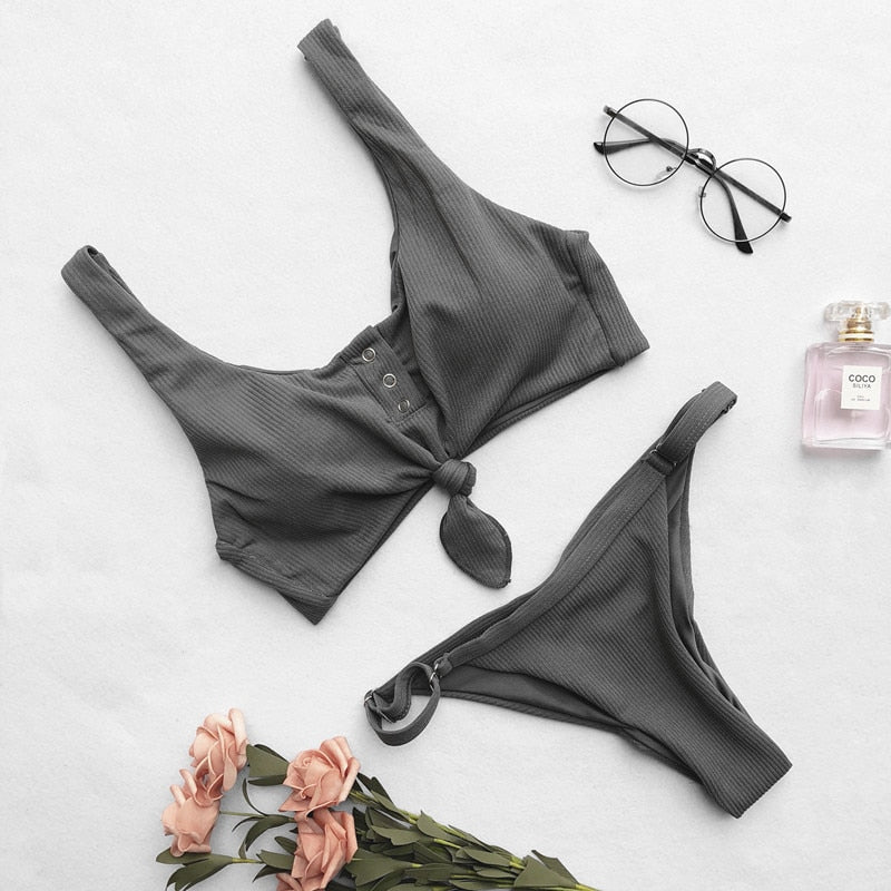 Brazilian bikini push-up padded swimsuit by The Clothing Company Sydney, featuring a two-piece design with vibrant swimwear fabric.