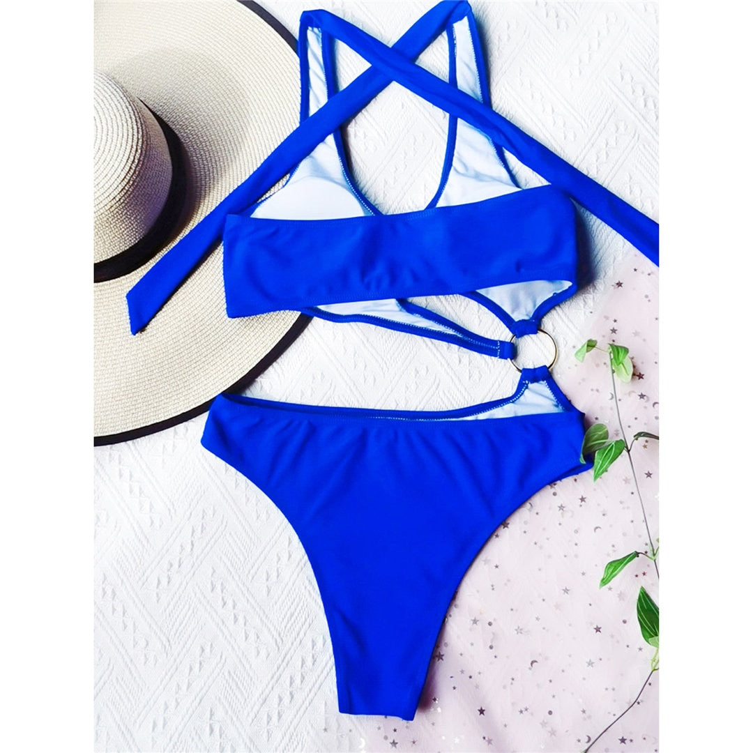 Women's asymmetric one-shoulder halter swimsuit by The Clothing Company Sydney, featuring a stylish monokini design.