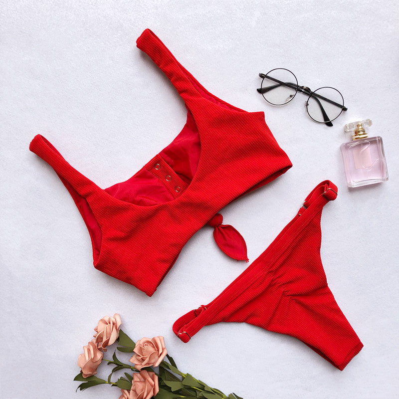 Brazilian bikini push-up padded swimsuit by The Clothing Company Sydney, featuring a two-piece design with bandage style and vibrant swimwear fabric.