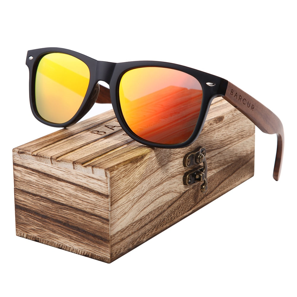 Black walnut wood designer polarized sunglasses for men with UV400 protection, stylish eyewear accessory by The Clothing Company Sydney