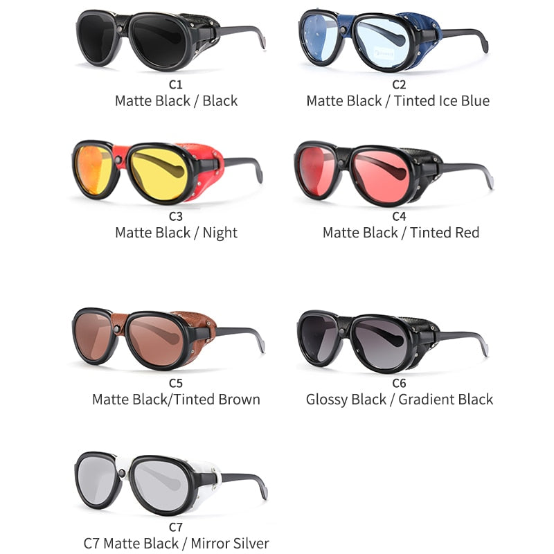 Luxury steampunk pilot sunglasses for men and women by The Clothing Company Sydney, shield glasses with UV400 protection.