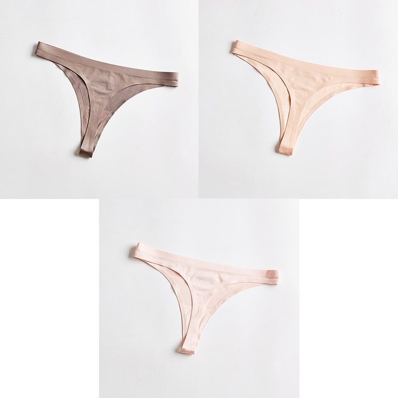 Three-pack of seamless ice silk T-back G-string underwear for women, lightweight and comfortable lingerie from The Clothing Company Sydney.