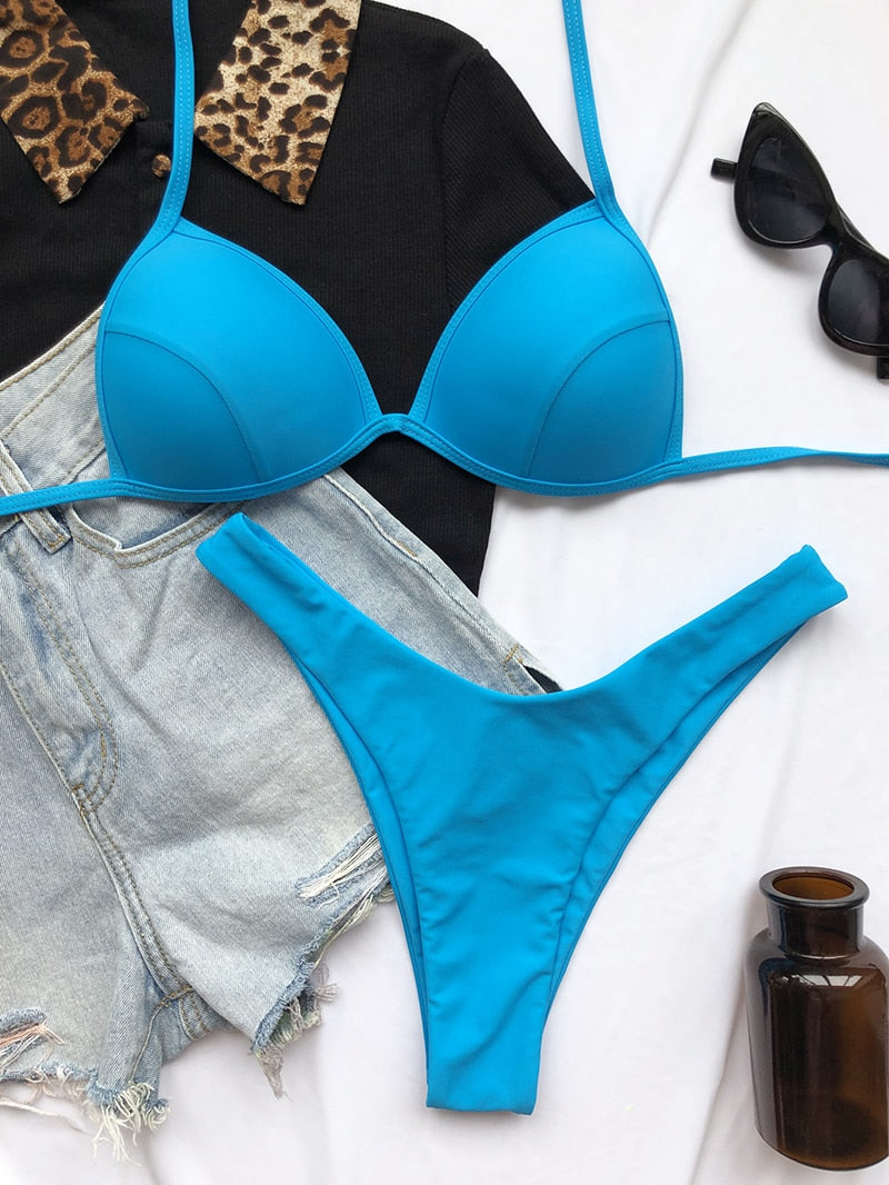 Two-piece micro bikini swimsuit by The Clothing Company Sydney featuring push-up design, ideal for beachwear and swimming.