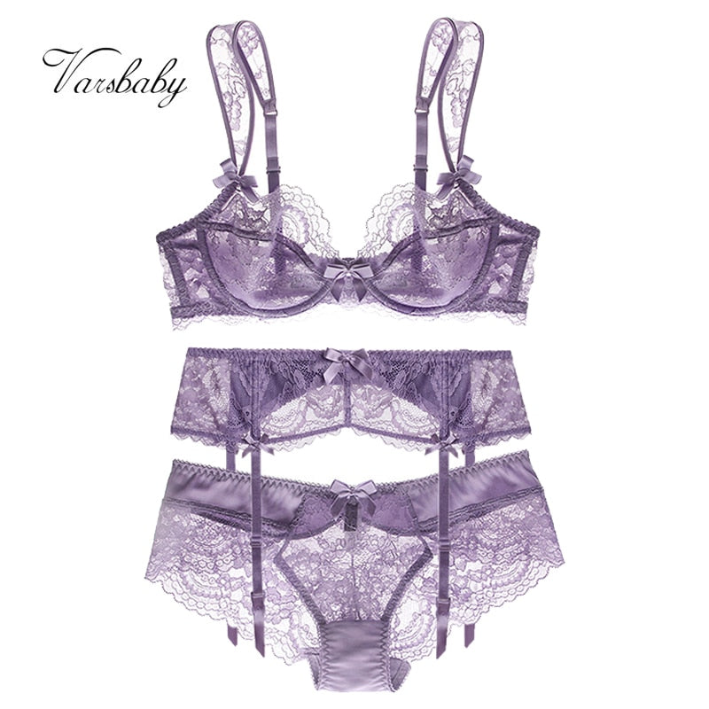 Plus size floral lace lingerie set with bowknot accents including bra, panties, and garter from The Clothing Company Sydney