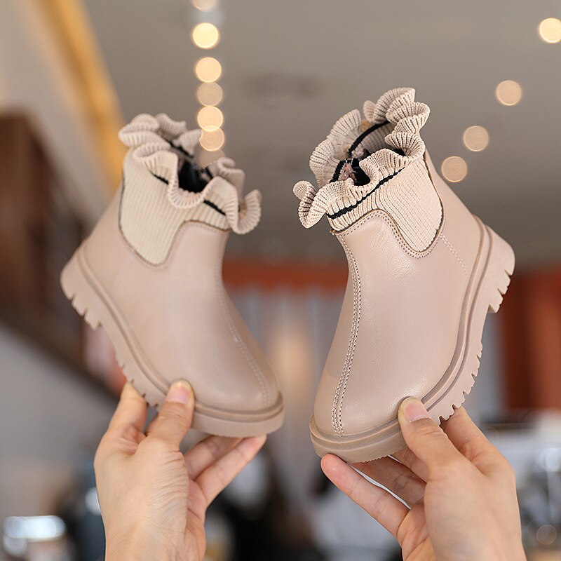 Kids’ flower girls boots by The Clothing Company Sydney, soft leather, plush lining, warm autumn/winter children’s footwear.