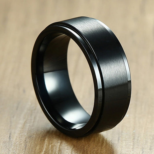 6/8mm Black Ring for Men Women Groove Rainbow Stainless Steel Wedding Bands Trendy Fraternal Rings Casual Jewelry The Clothing Company Sydney