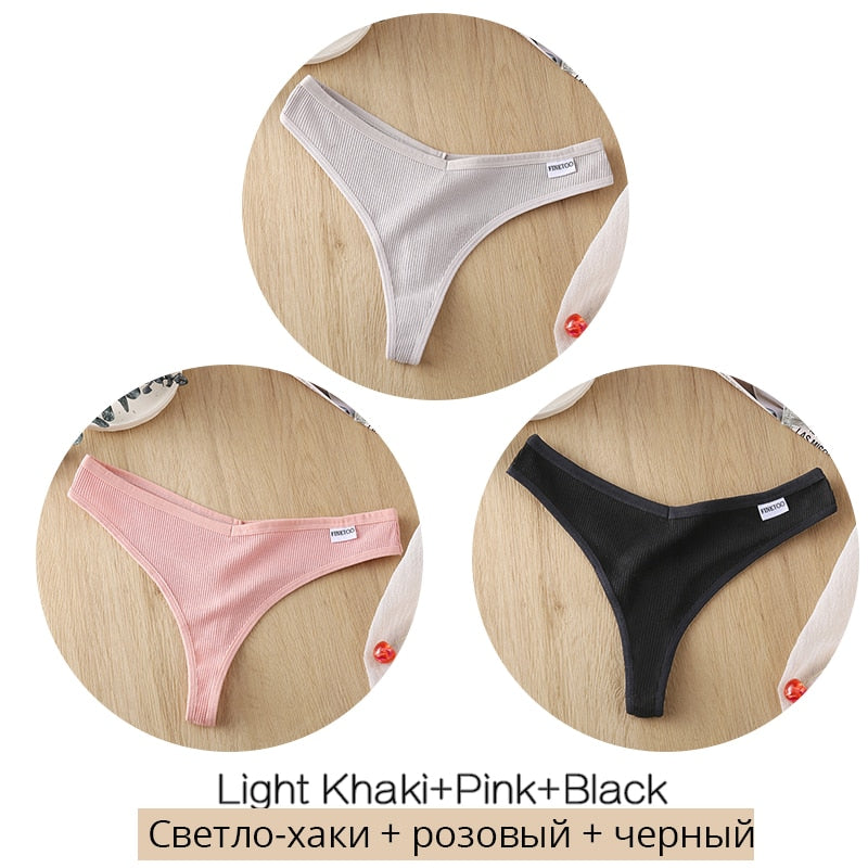 Three-pack women's cotton mix thongs from The Clothing Company Sydney, low waist G-string briefs with breathable, comfortable fit.