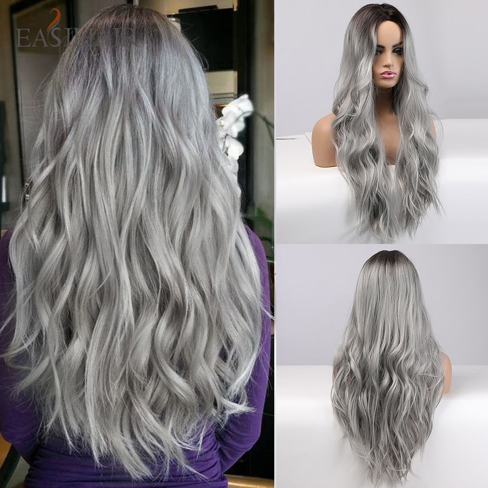 Ombre Brown Light Blonde Platinum Long Wavy Middle Part Hair Wig Cosplay Natural Heat Resistant Synthetic Wig for Women The Clothing Company Sydney