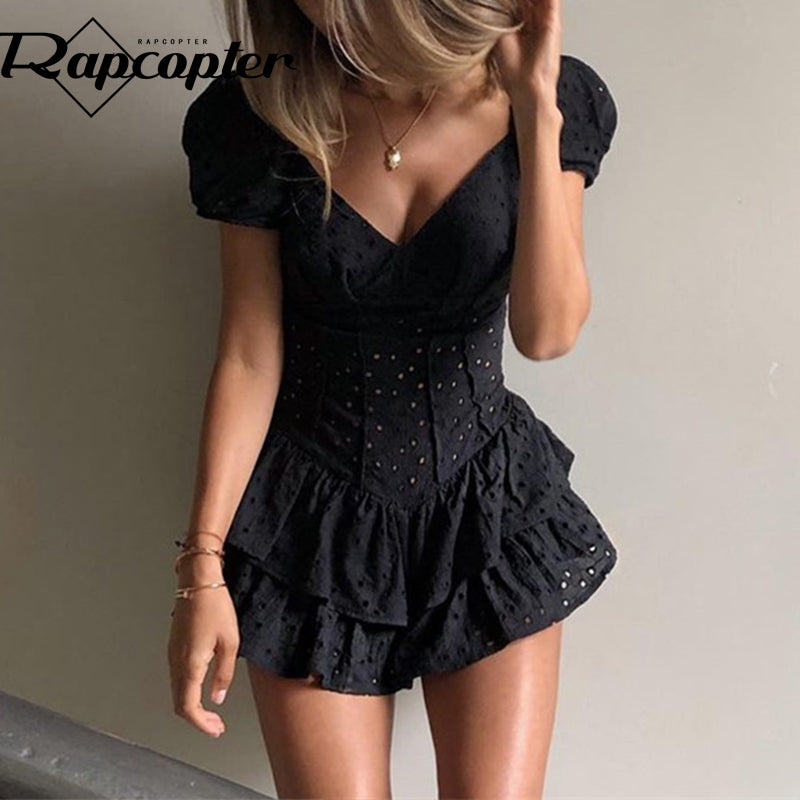 Vintage boho summer dress with deep V neck, puff sleeves, and floral hook design by The Clothing Company Sydney.
