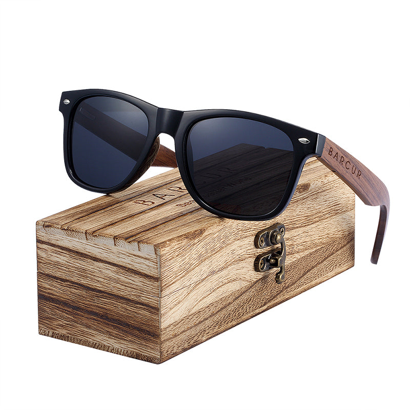 Black walnut wood designer polarized sunglasses for men with UV400 protection, featuring stylish eyewear from The Clothing Company Sydney