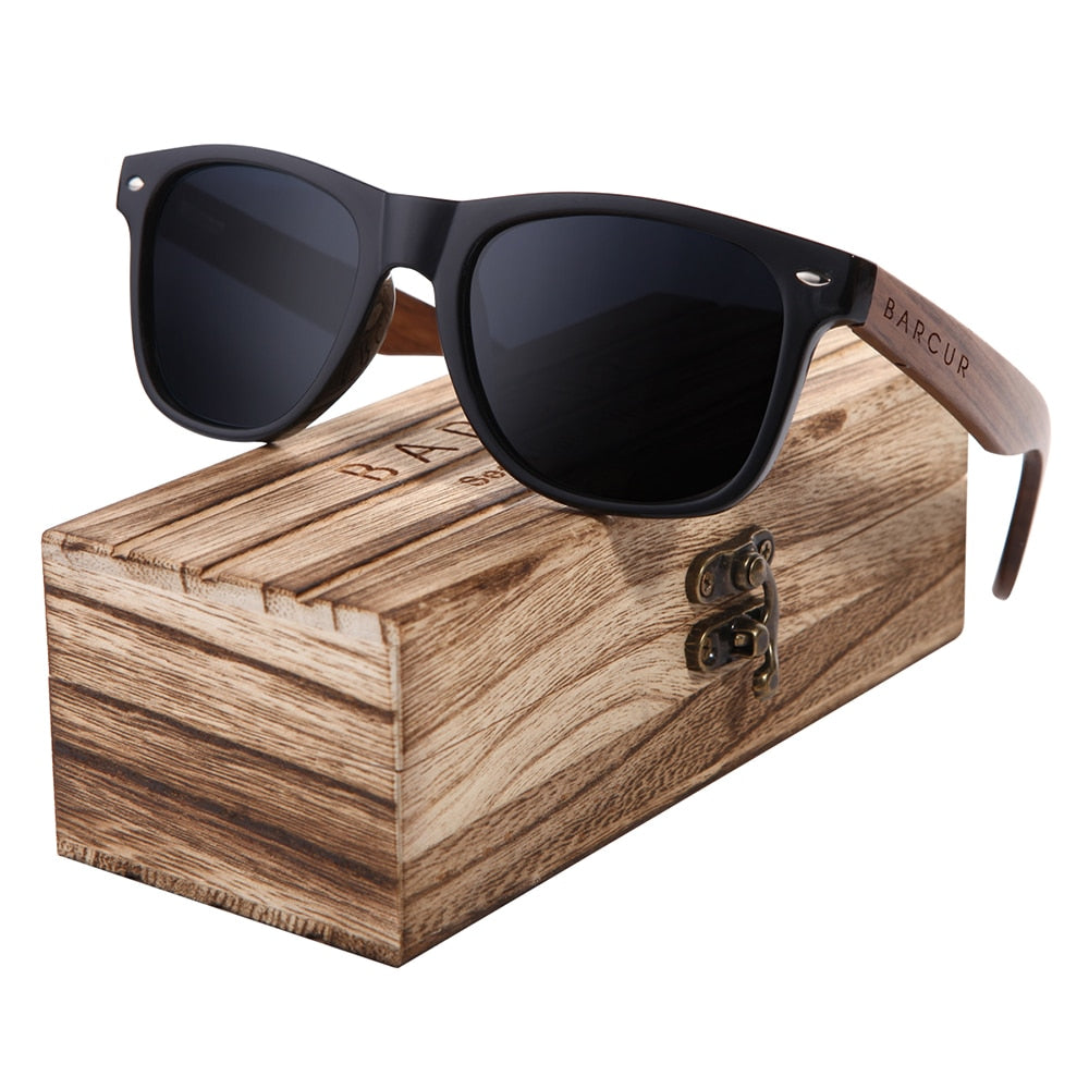 Black walnut wood polarized sunglasses for men by The Clothing Company Sydney, featuring UV400 protection and stylish eyewear design