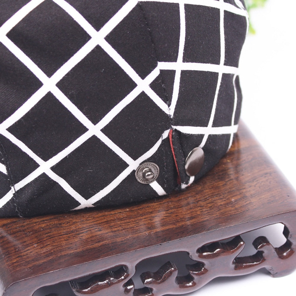Fashion plaid cotton flat cap from The Clothing Company Sydney, adjustable sun hat suitable for men and women, perfect for summer and spring.