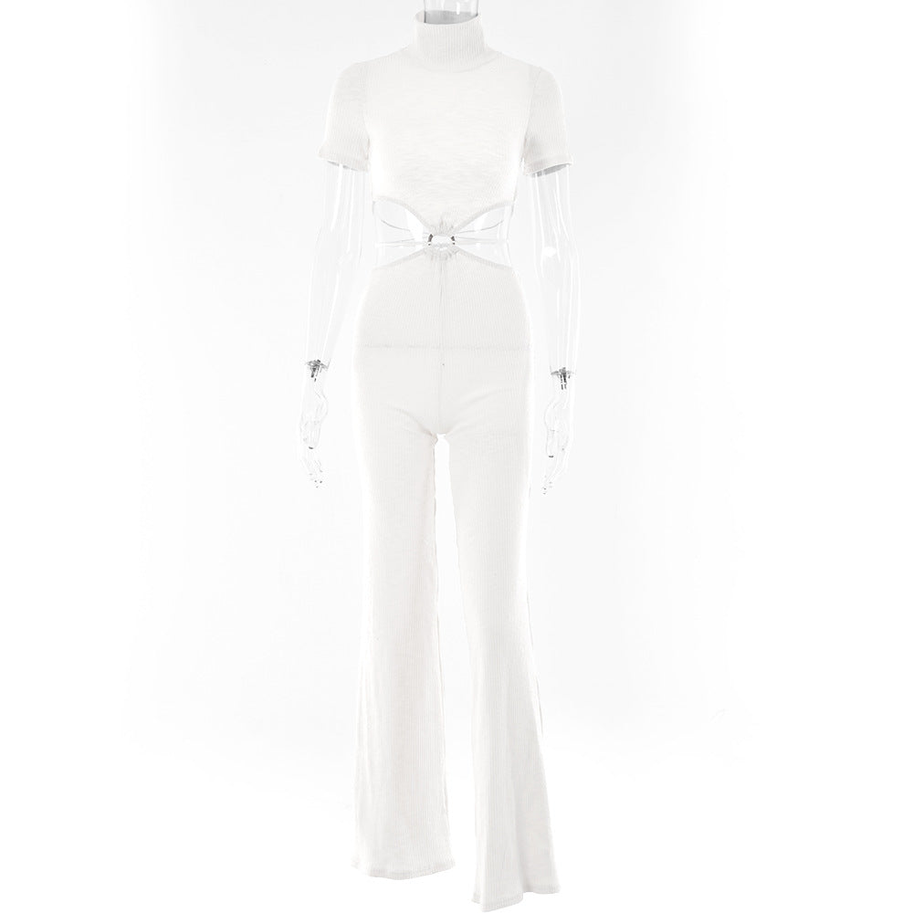Cotton backless cutout bandage jumpsuit with flare pants, from The Clothing Company Sydney, perfect for club and party outfits.