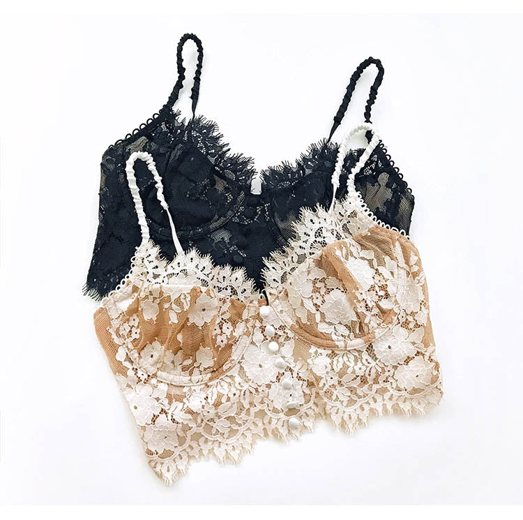 Ultra thin lace lingerie set with bralette and matching panties from The Clothing Company Sydney, featuring eyelash lace details.
