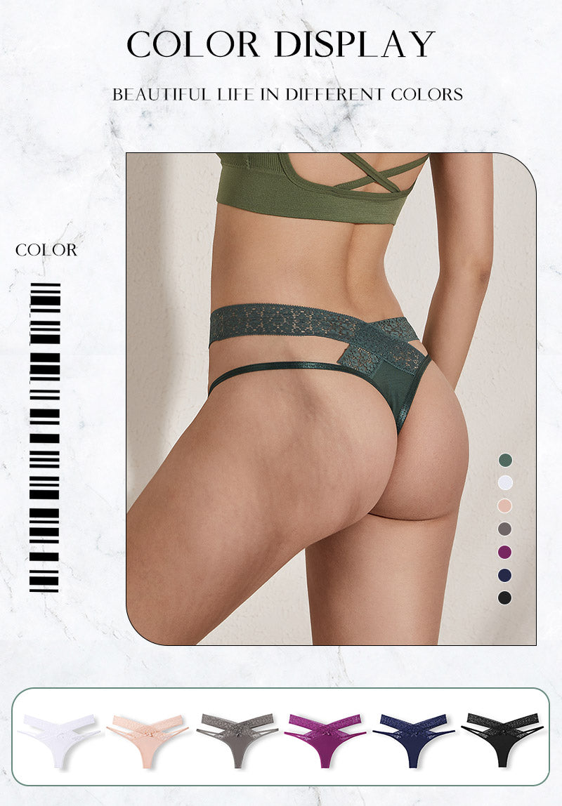 Transparent lace bandage G-string lingerie with low-rise design and seamless hollow thong from The Clothing Company Sydney.
