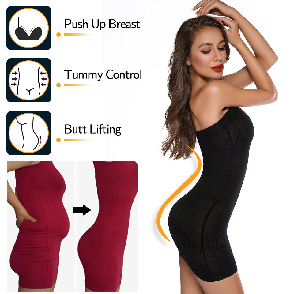 Women’s strapless shapewear slip by The Clothing Company Sydney, full body shaper with tummy control, seamless underdress underwear.