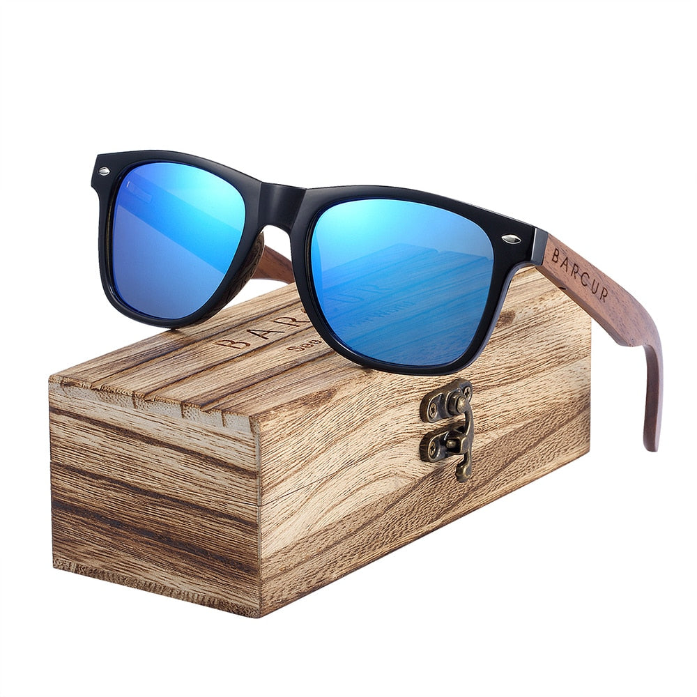 Black walnut wood polarized sunglasses for men with UV400 protection, stylish designer eyewear by The Clothing Company Sydney.