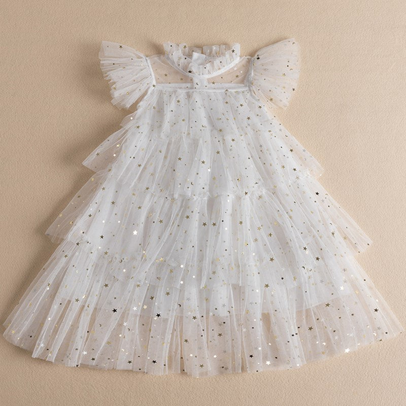 Kids summer princess beach dress by The Clothing Company Sydney featuring sleeveless layered tulle, floral accents, perfect for parties.