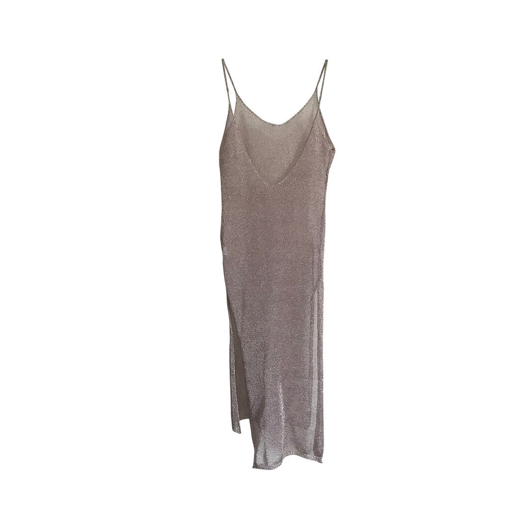 Sheer net mesh knitted glitter tunic beach cover-up swimsuit by The Clothing Company Sydney, long beach dress ideal for beachwear.