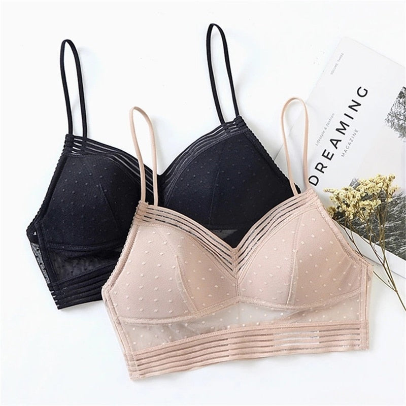 Plus size seamless lace mesh bralette from The Clothing Company Sydney, wireless backless lingerie top with U-back design.
