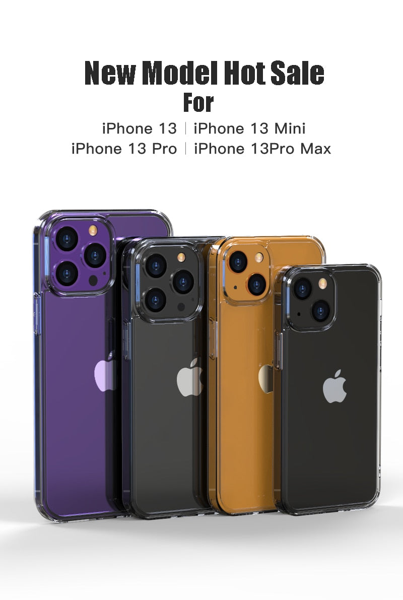 Clear tempered glass phone case for iPhone 11, 12, 13, 14 Pro, XS Max, and more, showing transparent hard design.