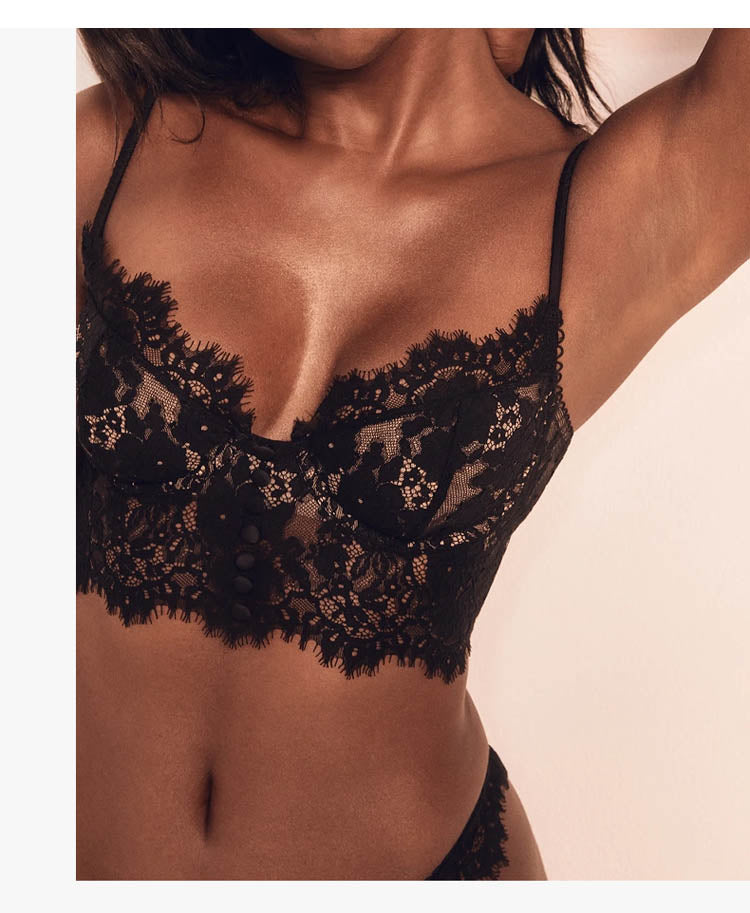 Ultra thin lace lingerie set by The Clothing Company Sydney featuring a push-up bralette and matching panty in delicate eyelash lace.