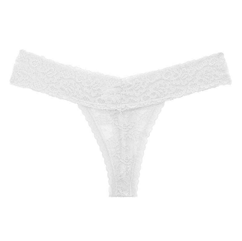 Two lace G-string thong panties with floral design from The Clothing Company Sydney, transparent and delicate lingerie briefs.