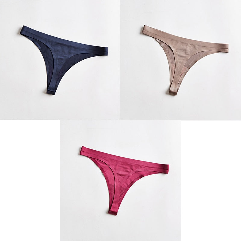 Three-pack seamless ice silk thong underwear with T-back G-string design, lightweight and comfortable lingerie from The Clothing Company Sydney.