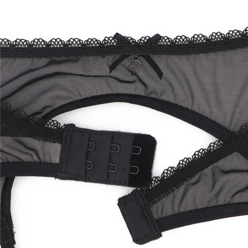 Ultra-thin transparent yarn lingerie set with bras, garters, thongs, and stockings from The Clothing Company Sydney.