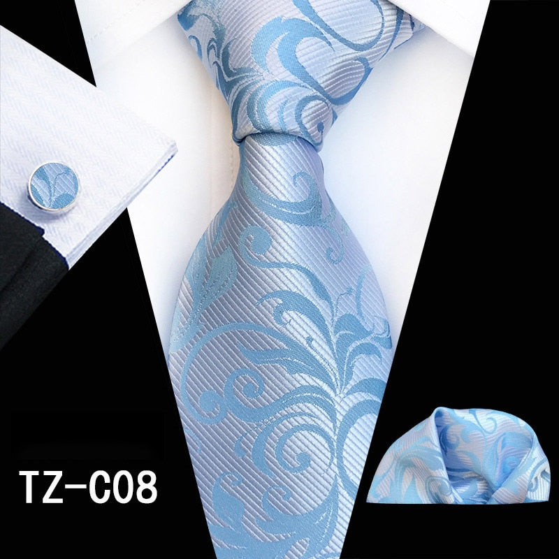 Red and green floral silk tie set with cufflinks, handkerchief, and necktie for men's business and wedding accessories.