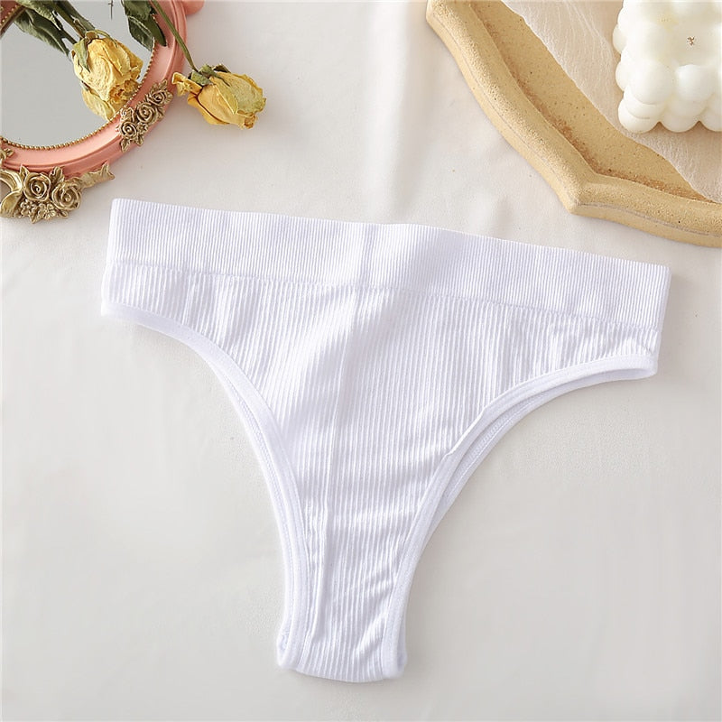 Two seamless women's thong panties by The Clothing Company Sydney, made of comfortable cotton mix with minimal coverage.