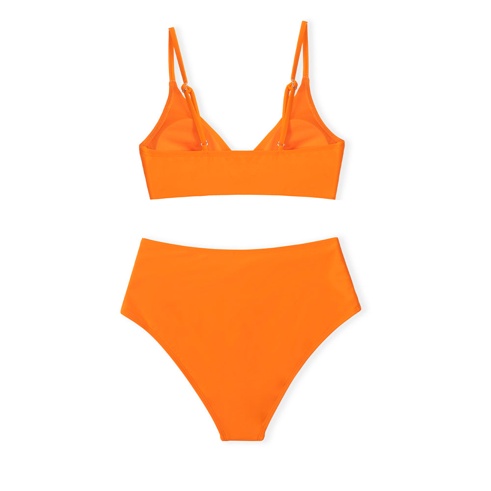 Red high-waist bikini swimsuit with V-neck, twist tank design, solid color, perfect for beachwear by The Clothing Company Sydney.