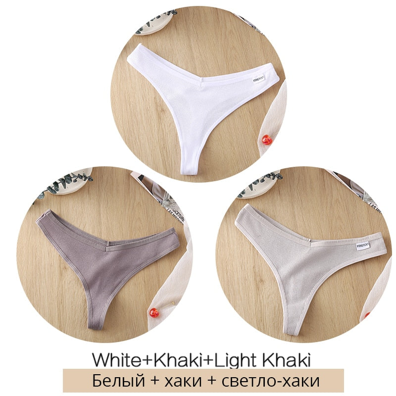 Set of three women's cotton mix thong panties by The Clothing Company Sydney, low waist g-string briefs, breathable Brazilian lingerie