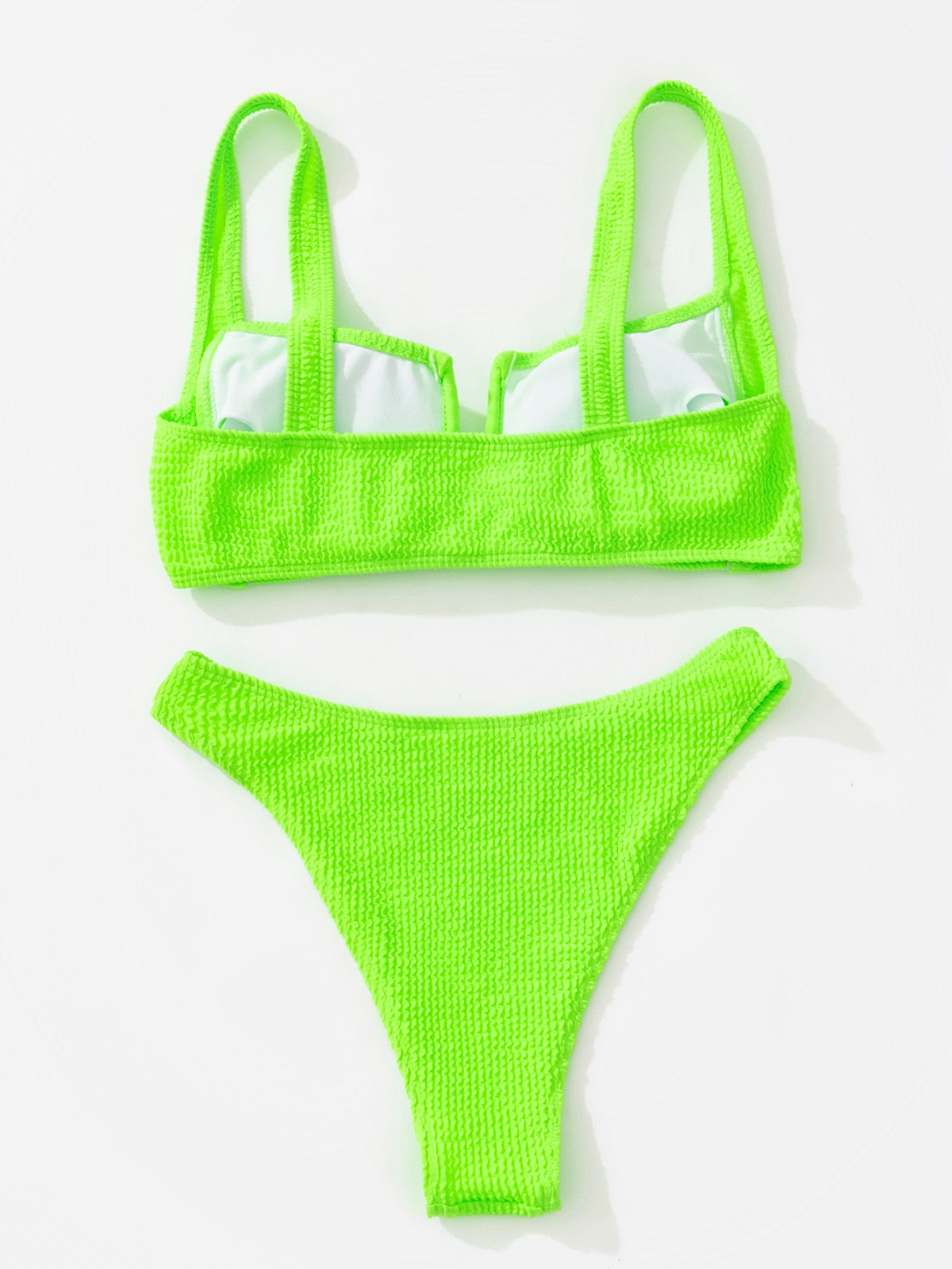 High waist bikini swimsuit by The Clothing Company Sydney featuring bandeau top and thong Brazilian style in vibrant swimwear fabric.