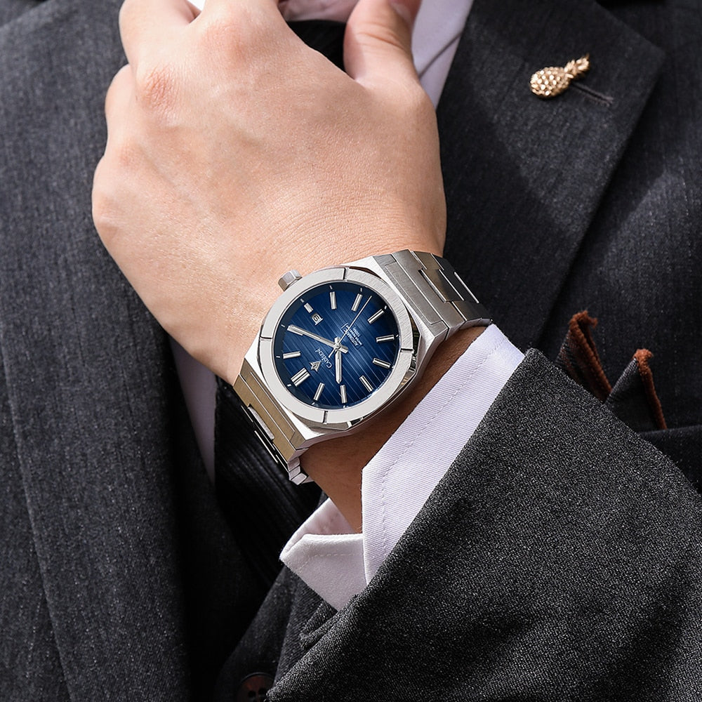 Cadisen men's diver watch with sapphire crystal, automatic MIYOTA 8215 movement, German design, 10Bar water resistance.