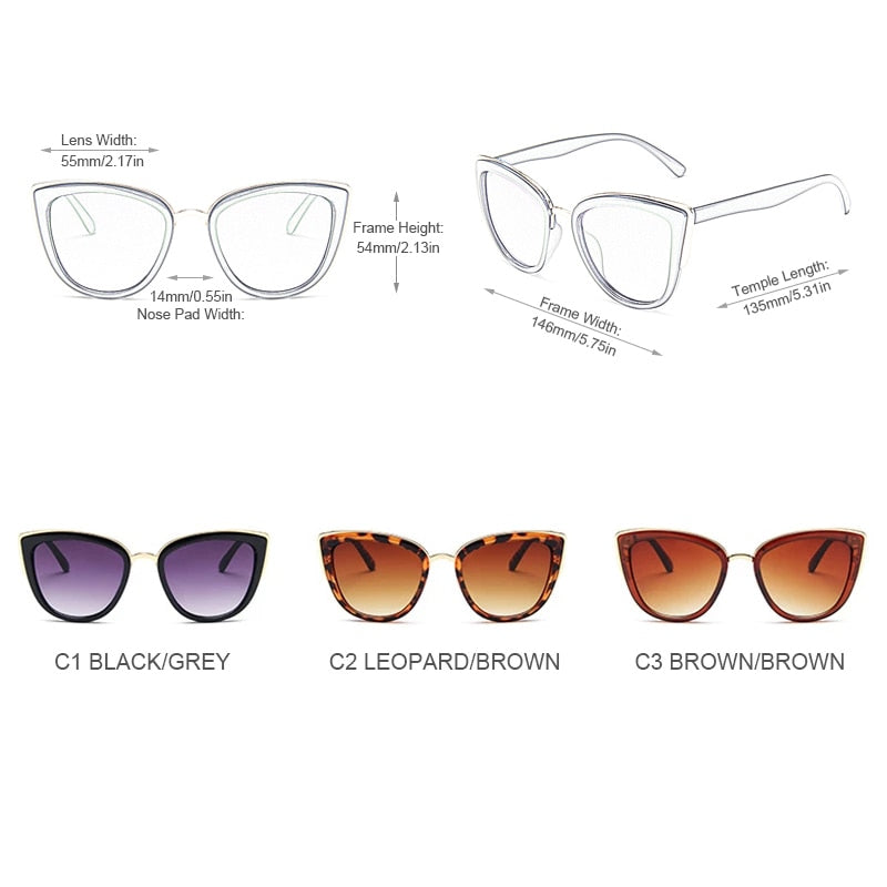 Cat-eye women’s vintage sunglasses with leopard print frames, UV400 protection, anti-glare lenses, by The Clothing Company Sydney