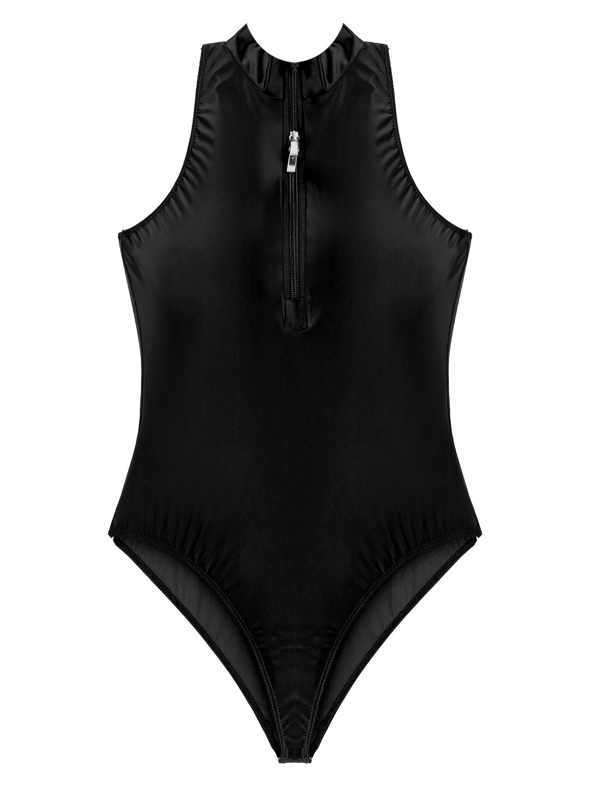 Women's Bodysuit Glossy Sleeveless Bodysuit Jumpsuit Solid Color Double Zipper Front Leotard High Cut Clubwear Nightwear The Clothing Company Sydney