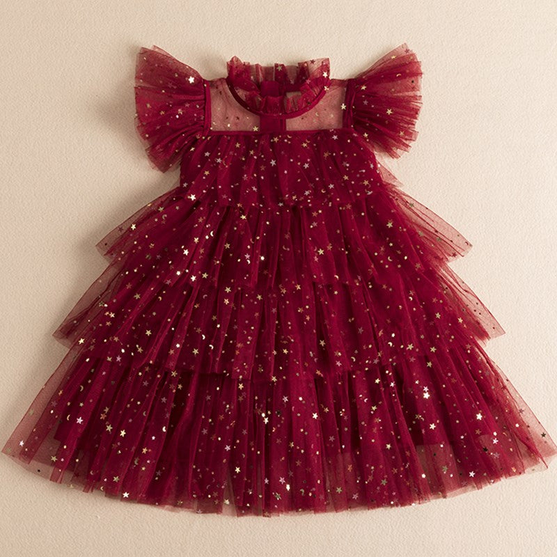 Girls summer casual princess tulle dress by The Clothing Company Sydney, sleeveless layered cake flower costume for children.