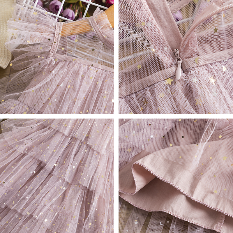 Kids' summer princess dress by The Clothing Company Sydney, sleeveless layered tulle costume with floral accents for girls.