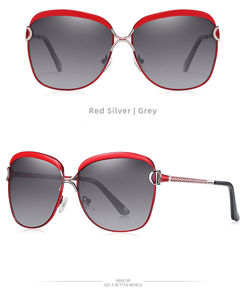 Polarized ladies round sunglasses with gradient lenses and square frame, luxury eyewear by The Clothing Company Sydney.