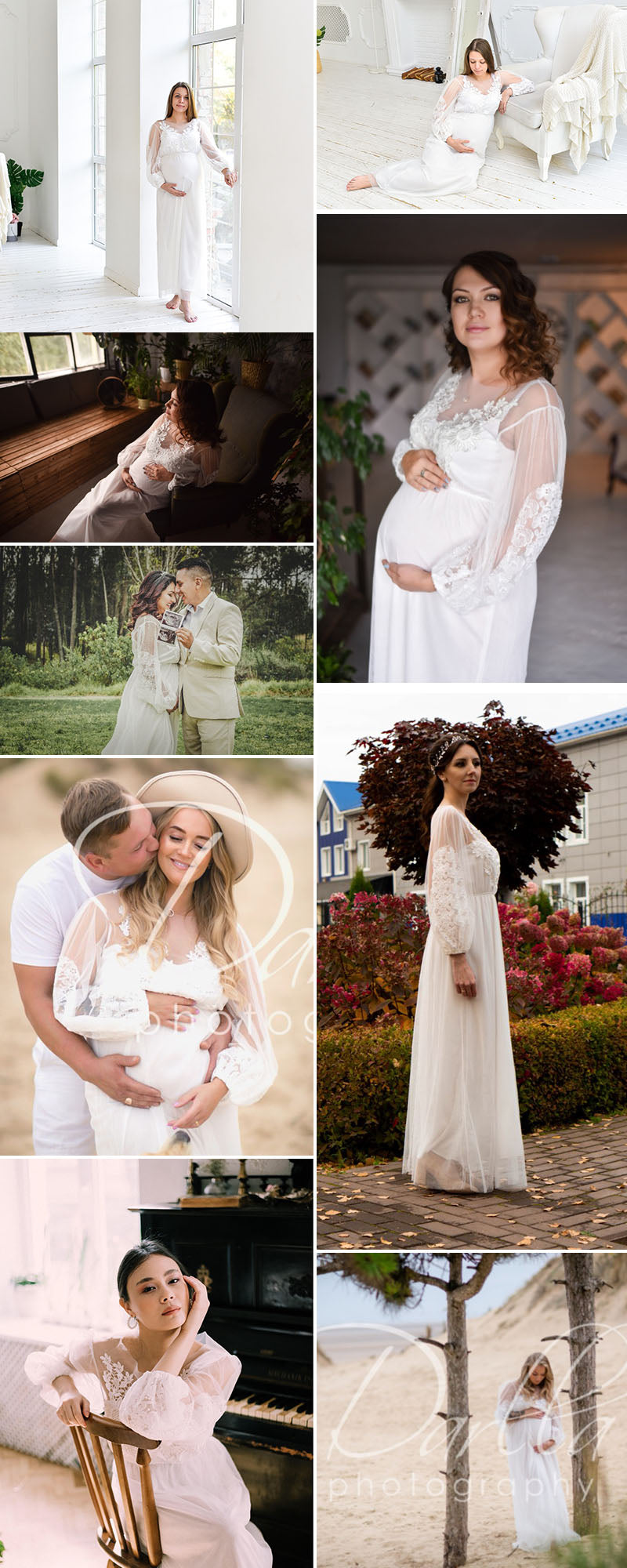 White long sleeve tulle wedding dress with embroidery and lace details, perfect for summer vacations and beach weddings.