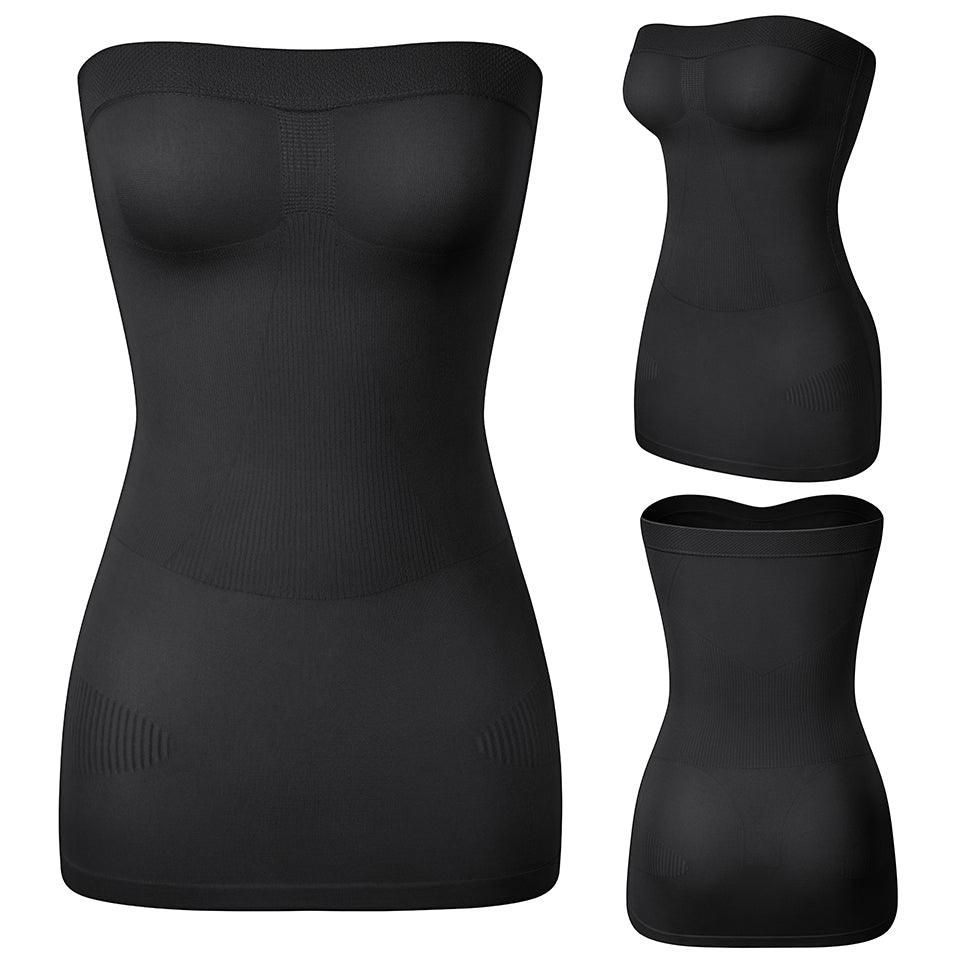 Women’s strapless full shapewear slip by The Clothing Company Sydney, seamless tummy control body shaper under dress and skirts.