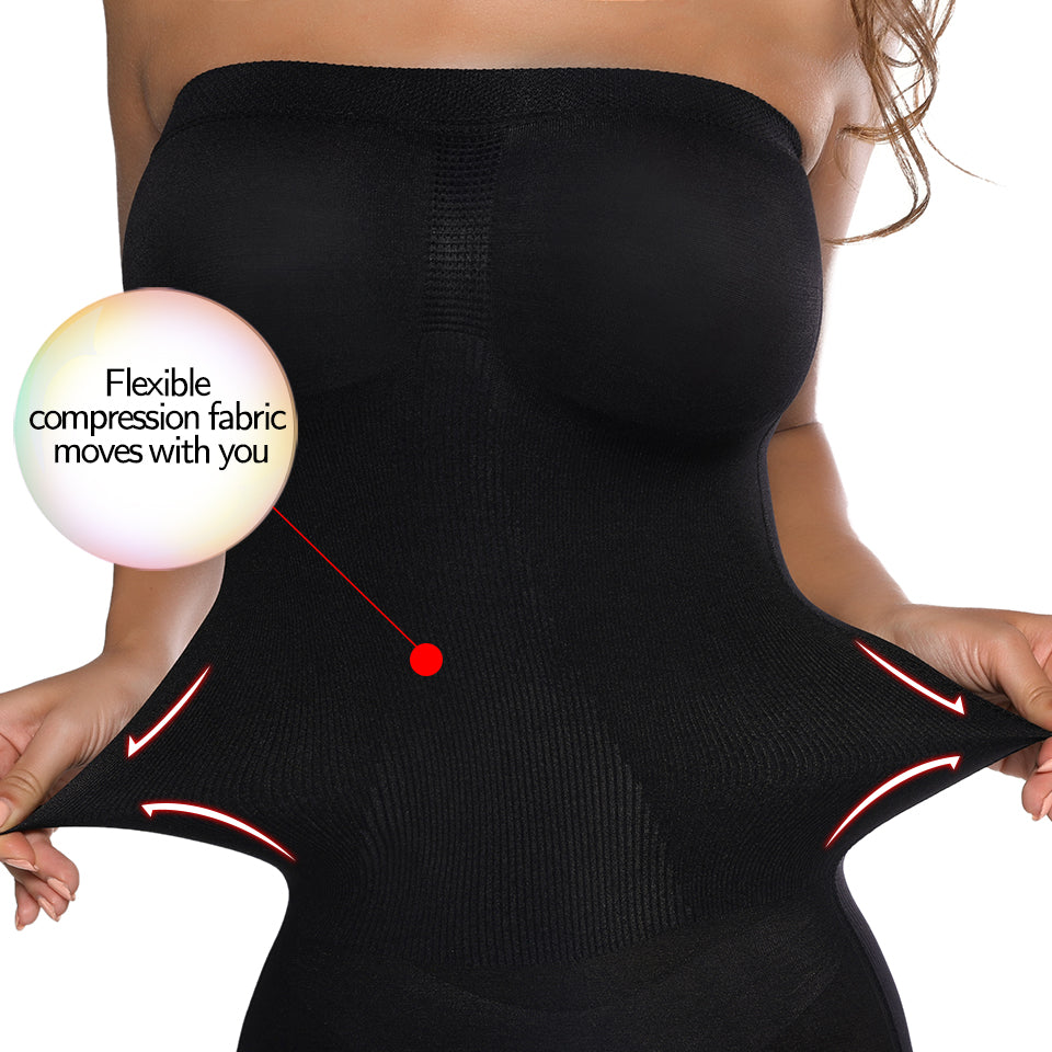 Women’s strapless full shapewear slip by The Clothing Company Sydney, seamless tummy control body shaper for dresses and skirts.