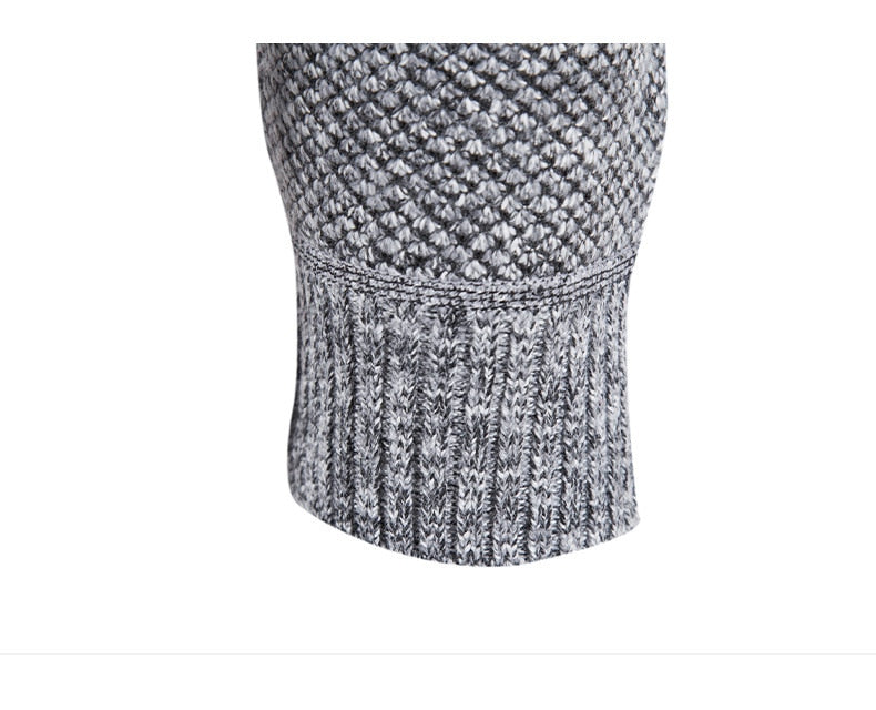 Men's winter fleece sweater with half zipper turtleneck, slim fit, warm knitted pullover from The Clothing Company Sydney.